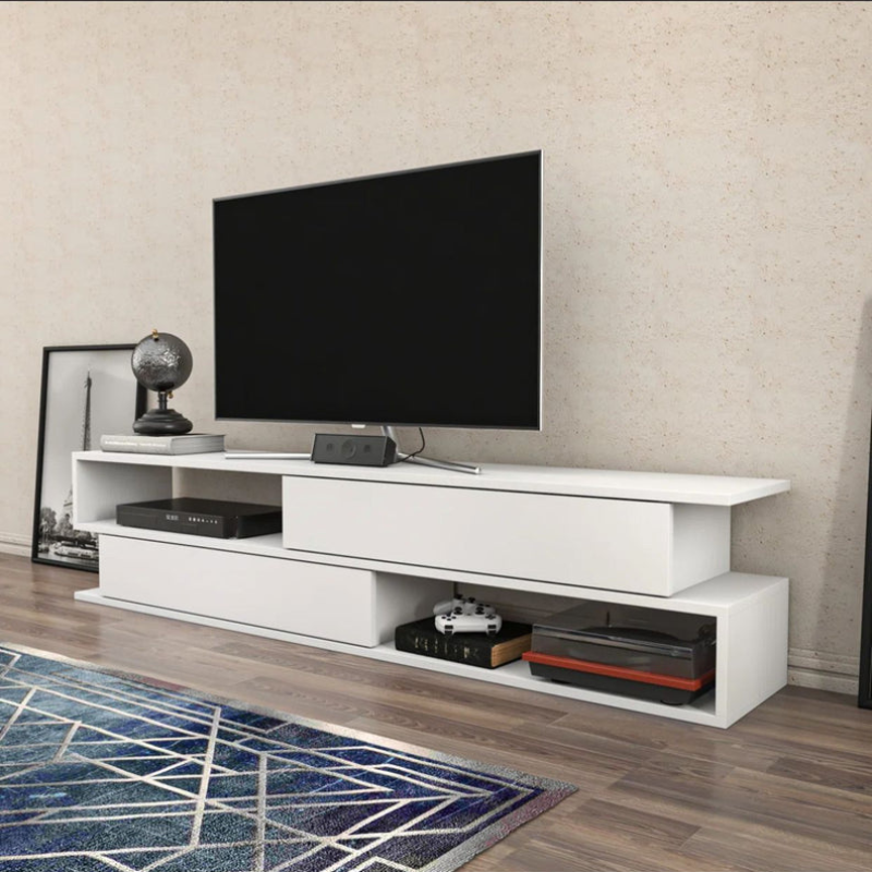 Meuble TV Margrete pour téléviseurs jusqu'à 70 Blanc 160cm