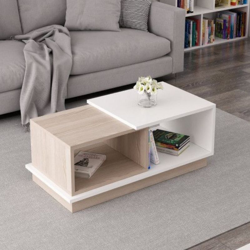 Table Basse - CONCEPT - chêne et  blanc bois Mdf - 90cm