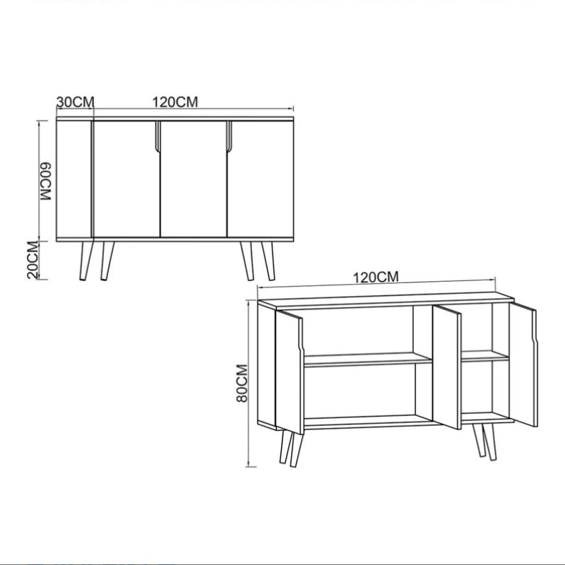 Buffet salle à manger blanc à poignées intégrées - 120 cm