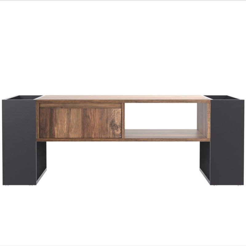 Table basse à grain de bois - Table de salon avec tiroirs - Grands treillis de rangement des deux côtés - Style industriel