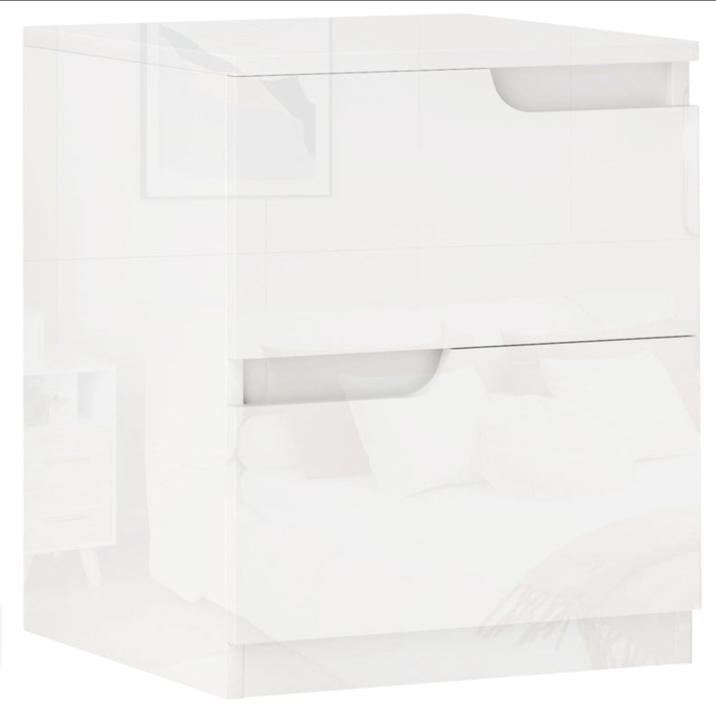 Table de Nuit Moderne  avec 2 Tiroirs et Design Brillant - Blanc