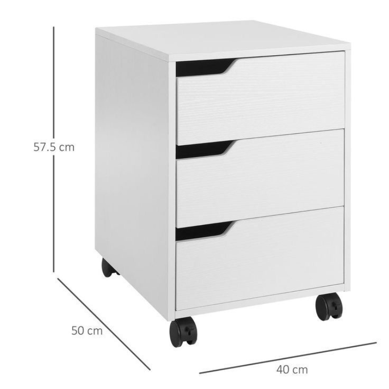Table de chevet - Blanc 3 tiroirs bois MDF