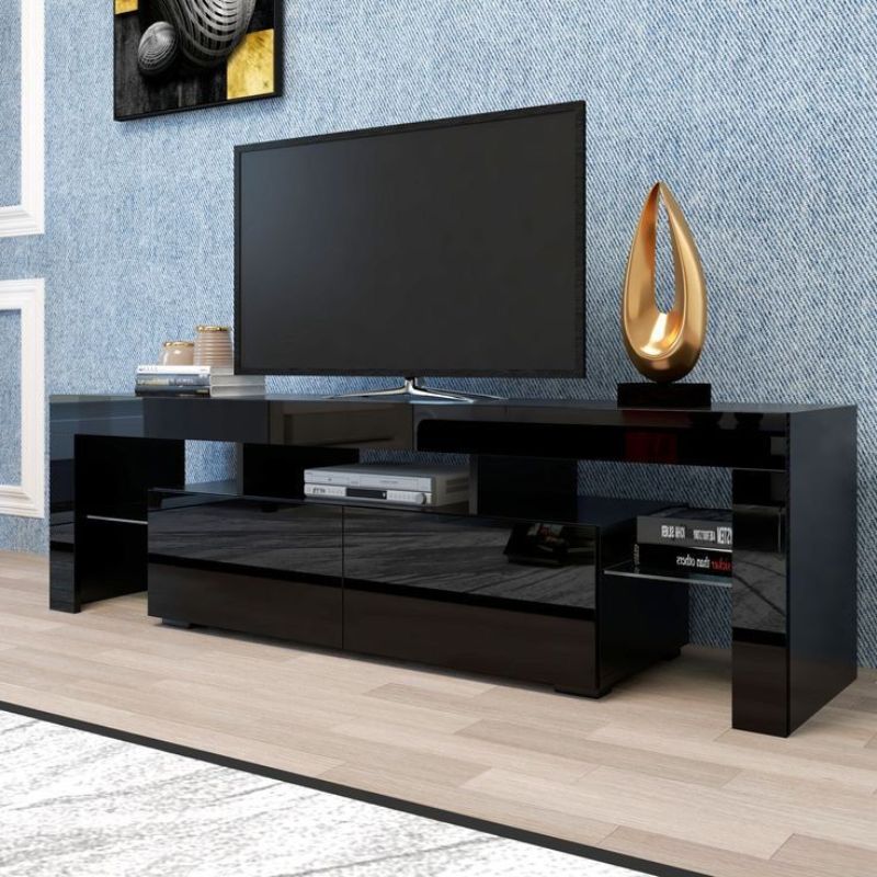 Meuble Tv 200cm Avec éclairage LED OTIS - Banc - chêne - noir