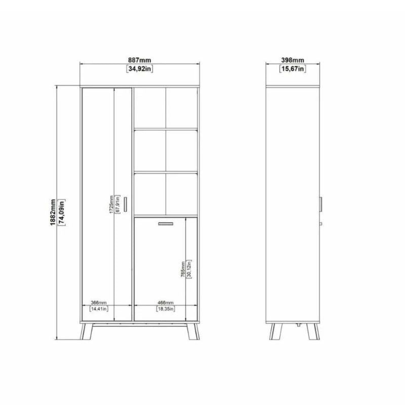 Buffet haut à deux portes en finition chêne et blanc