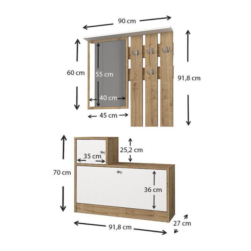 Meuble d’Entrée OPT v2 - Miroir, Porte-Manteaux & Meuble à Chaussures