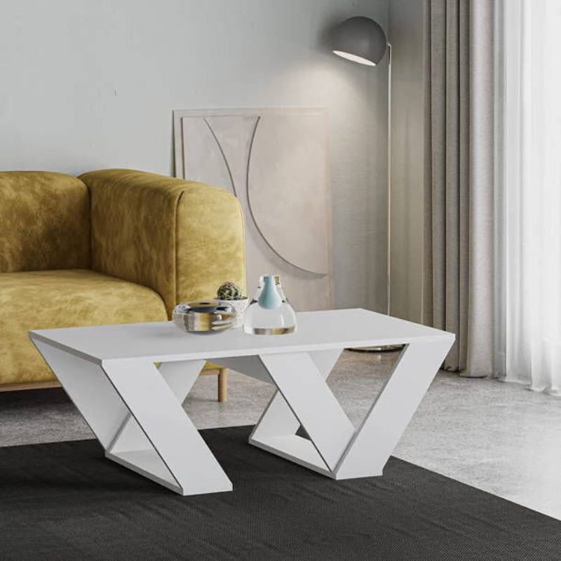 Table basse moderne pour séjour PIPRA 110 cm – Chêne et Blanc