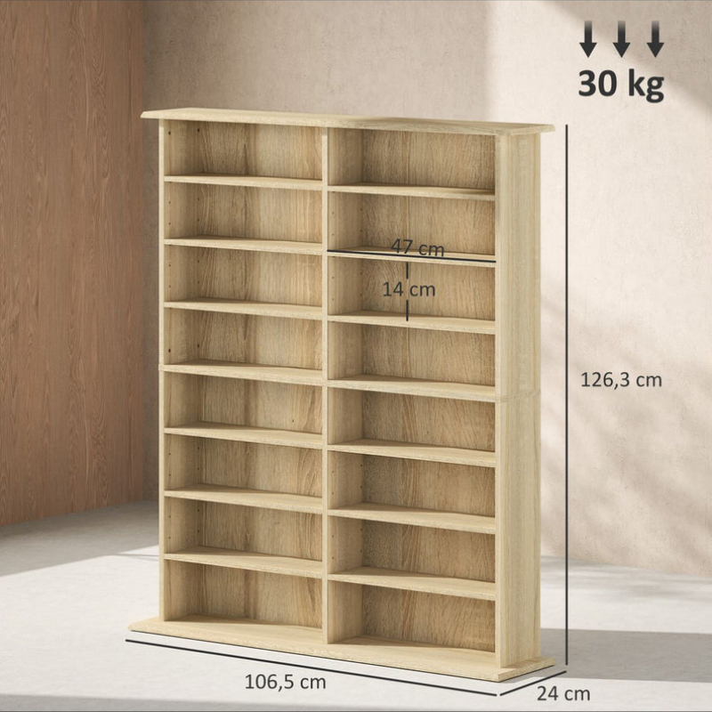 Bibliothèque Multimédia Premium – Chêne (Capacité 720 CD / 396 DVD)