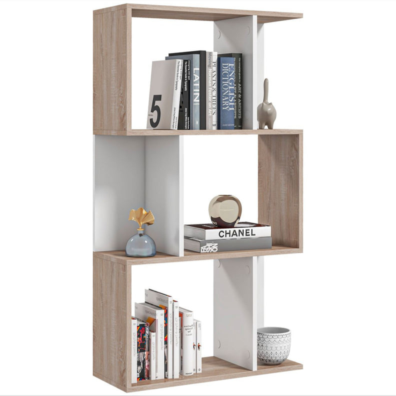 Étagère de Design Bibliothèque Moderne en Bois blanc et chêne 3 Étagères