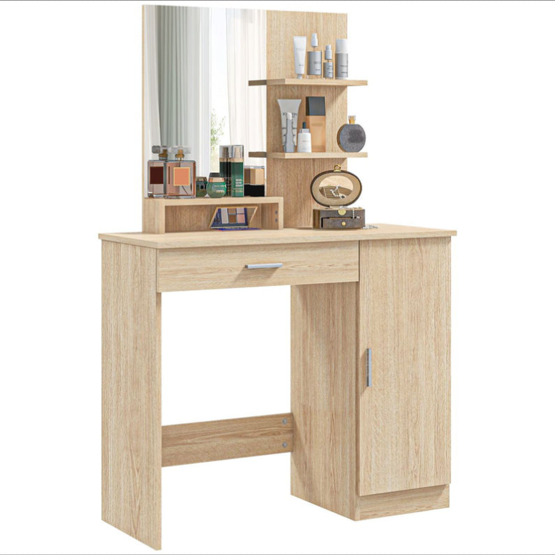 Coiffeuse de Chambre Polyvalente – Érable – avec Armoire, Miroir & Étagères