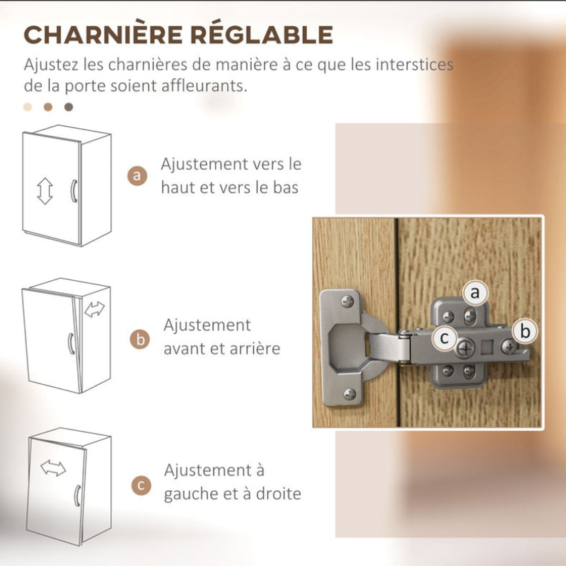 Armoire meuble de cuisine avec 2 tiroirs 2 placards 4 niches étagères réglables et passe-câbles H170 cm - Chêne et Noir