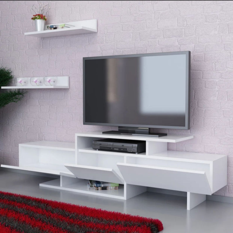 Meuble TV - Brodie-Lee pour téléviseurs de 48 pouces avec étagère - Blanc 164cm