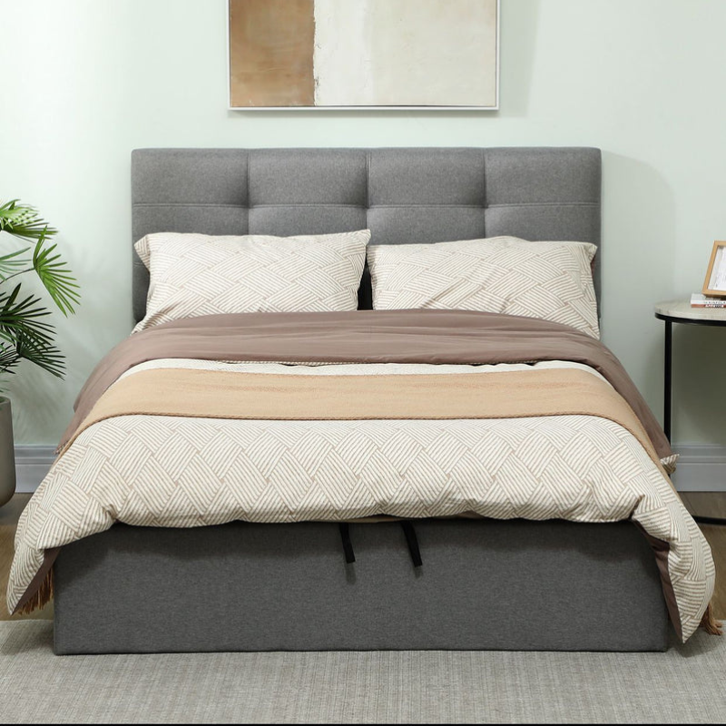 HOMCOM Lit coffre 140x190, cadre de lit double rembourré avec sommier à lattes en bois et rangement caché