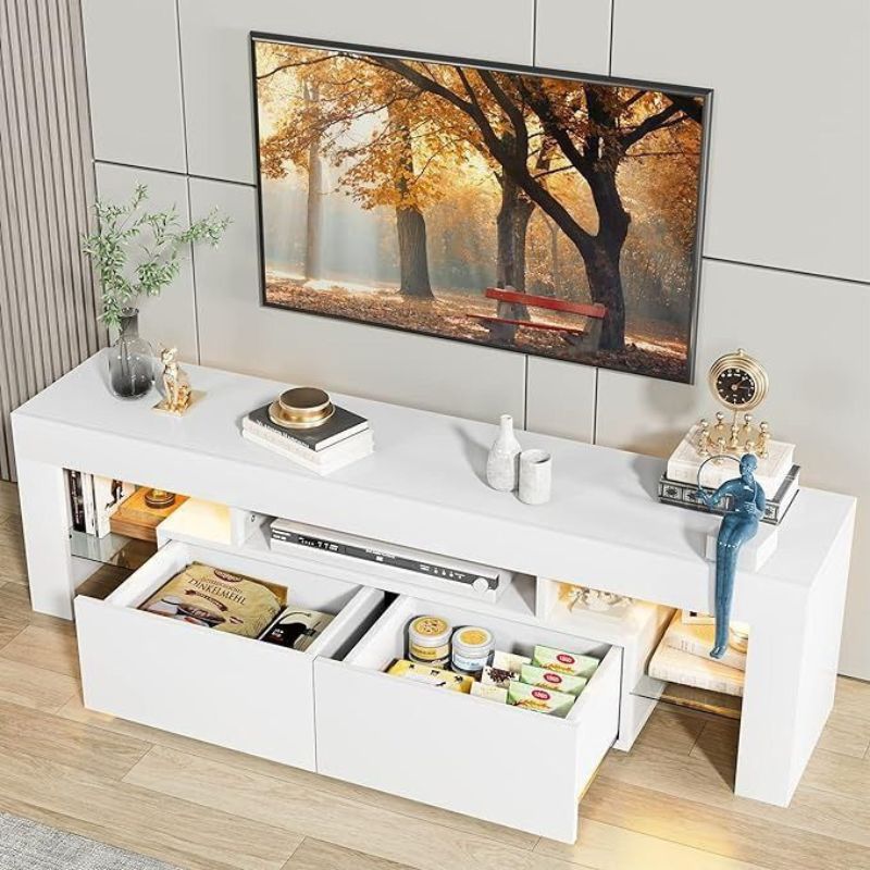 Meuble Tv 200cm Avec éclairage LED OTIS - Banc - chêne - noir