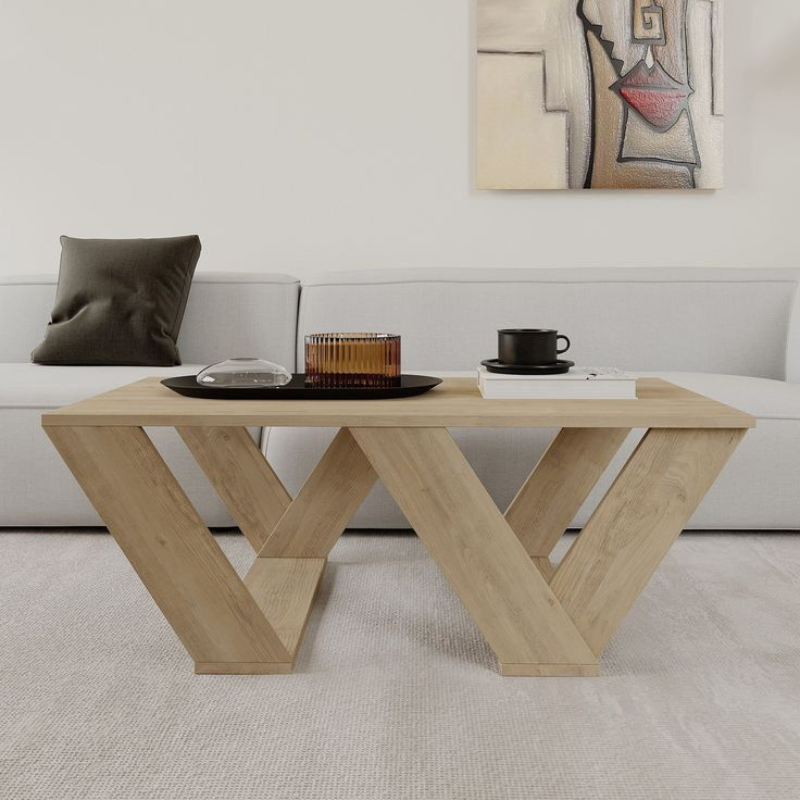 Table basse moderne pour séjour PIPRA 110 cm – Chêne et Blanc
