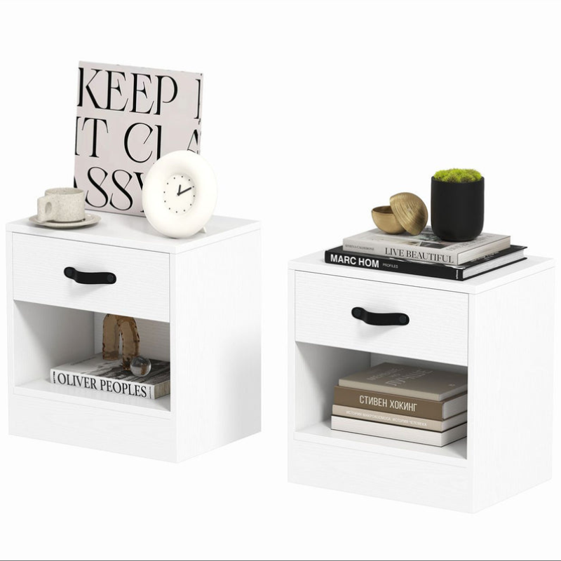 Pack de 2 Tables de Chevet avec Tiroir et Compartiment Ouvert pour Salon - Blanc