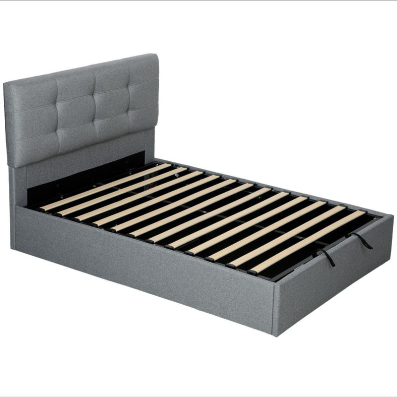 HOMCOM Lit coffre 140x190, cadre de lit double rembourré avec sommier à lattes en bois et rangement caché
