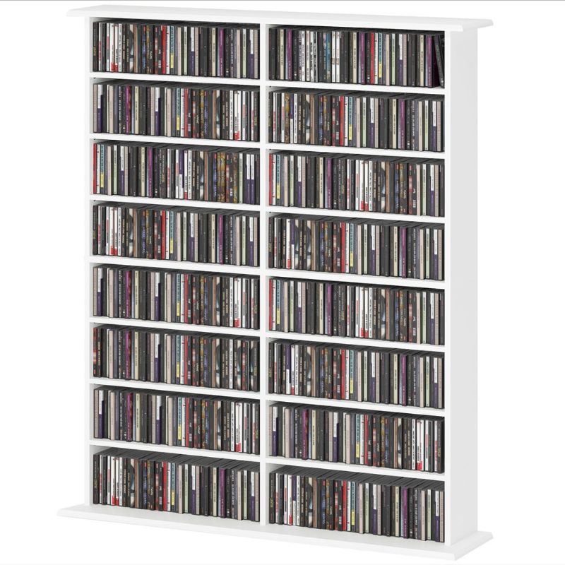 Rangements pour CD et DVD avec 16 compartiments et 12 étagères réglables, capacité max. 720 CD/396 DVD et Blu-ray