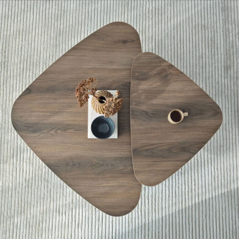Table basse - noyer - Noir - chêne - triangle organique (x2)