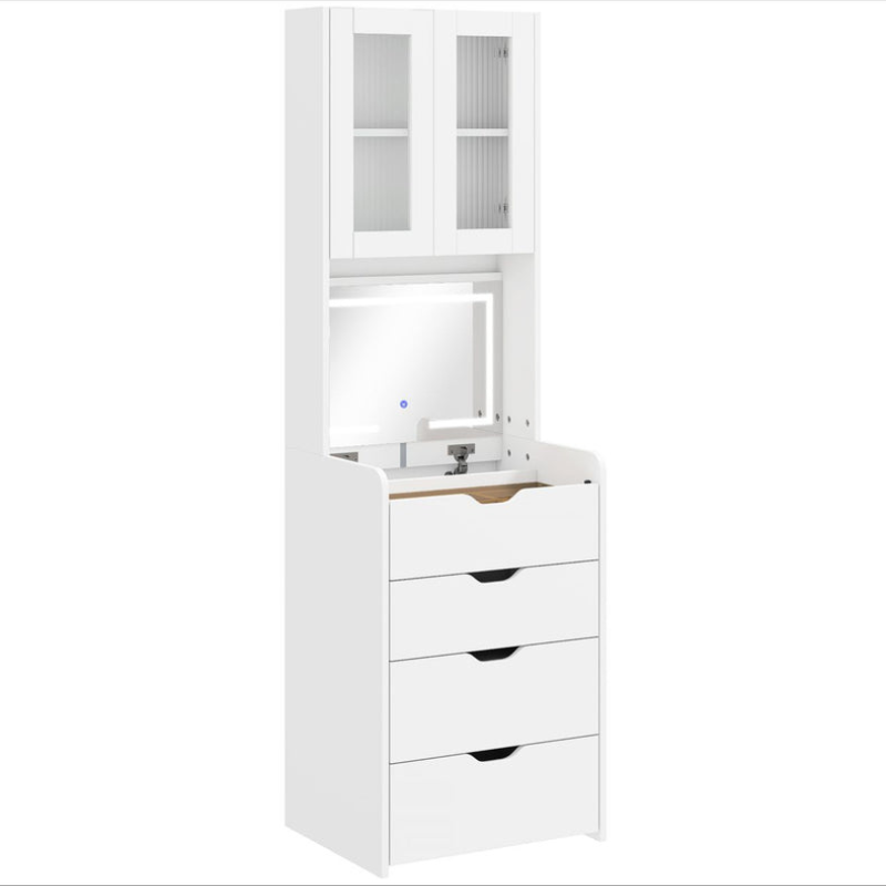 Coiffeuses - HOMCOM - Blanc - Maquillage avec étagères  miroir pliant et tabouret rembourré 3 tiroirs étagères