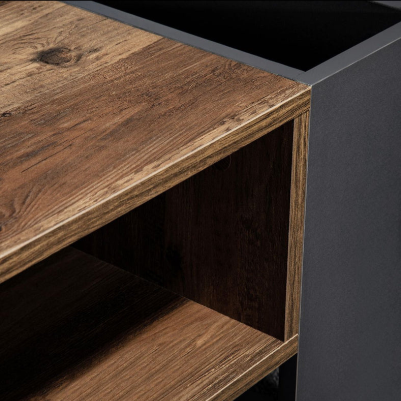 Table basse à grain de bois - Table de salon avec tiroirs - Grands treillis de rangement des deux côtés - Style industriel