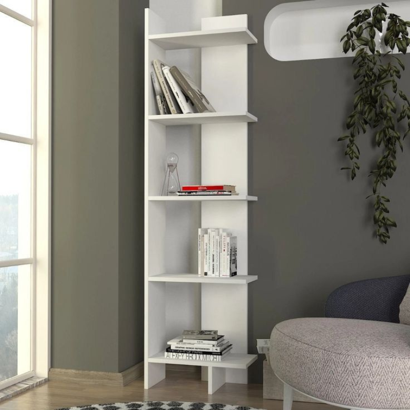 Bibliothèque à étagères de rangement - OPAC - 162cm - Blanc bois Mdf