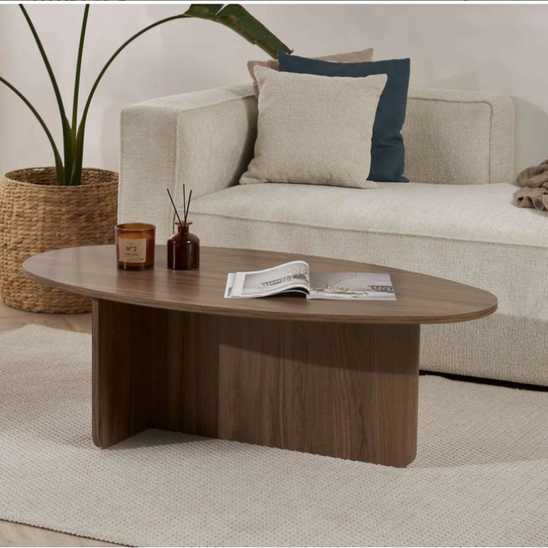 Table basse moderne ovale - Pied en T (Noir / Chêne / Noyer)