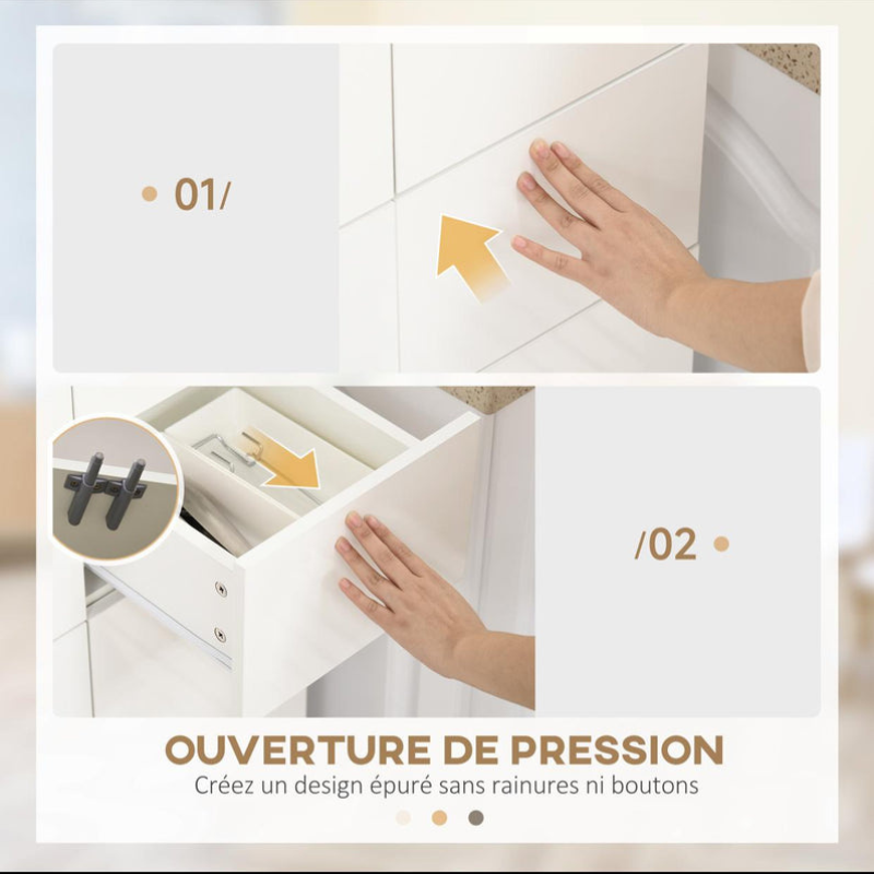 Armoire de cuisine meuble de rangement buffet 4 portes avec étagères réglables