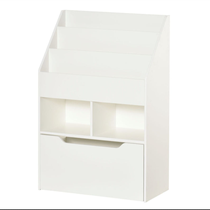 Bibliothèque étagère Multi-Rangement 3 étagères 2 niches Grand tiroir en bois - Blanc