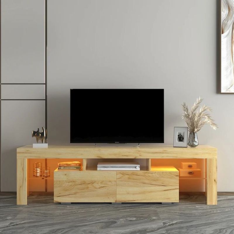 Meuble Tv 200cm Avec éclairage LED OTIS - Banc - chêne - noir