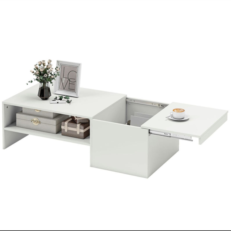Table basse rectangulaire - table d'appoint plateau coulissant - rangement caché - étagère ouverte