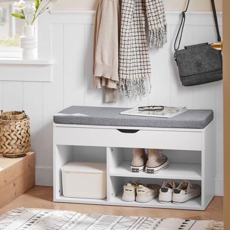 Meuble à chaussures 80cm avec étagère murale 100cm Elevus en bois MDF - Porte-manteau 5 crochets