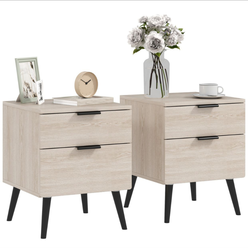 Pack Lot de 2 Tables de Chevet – Style Nordique Moderne – Chêne Naturel