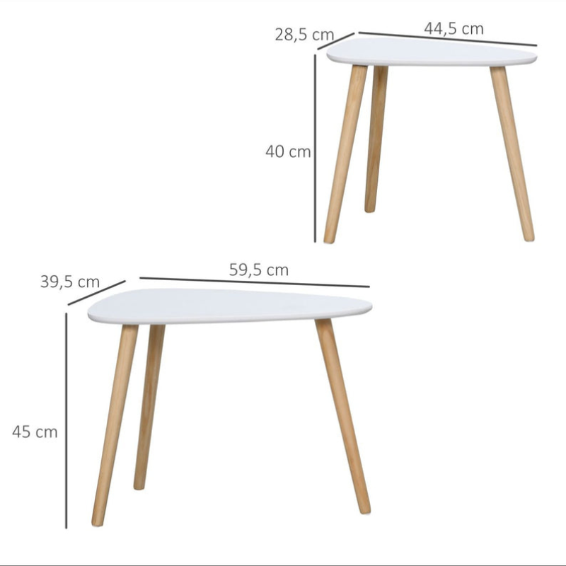Lot de 2 tables basses gigognes design scandinave pieds en bois et plateau en bois