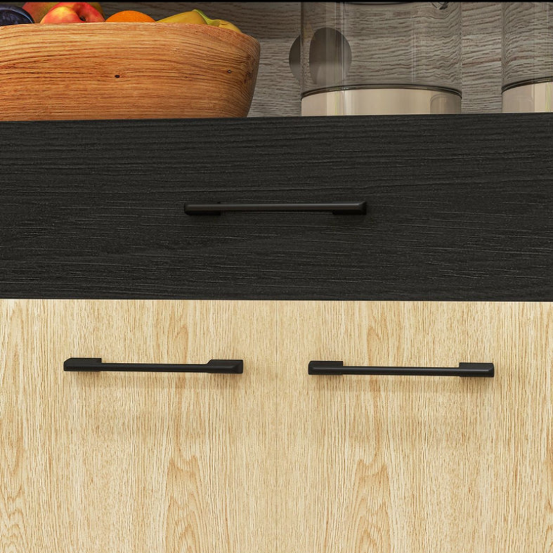 Armoire de cuisine multi-rangements avec tiroir 2 placards étagères réglables - Noir et Chêne