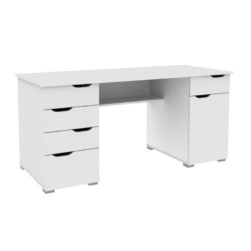bureau avec 5 tiroirs - Blanc - et porte en bois MDF