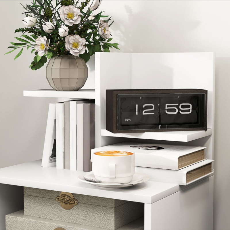 Table de chevet table de nuit avec tiroir, niche et étagères de rangement effet bois - blanc