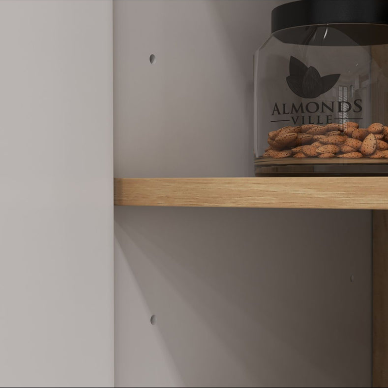 Buffet de cuisine armoire de rangement 2 placards avec porte étagères réglables niche centrale 2 passe-câbles blanc