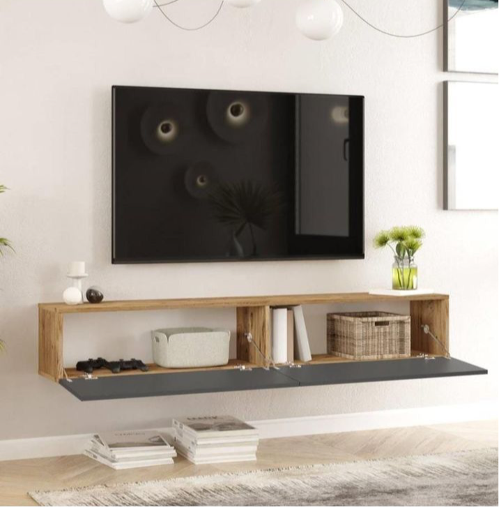 Meuble TV -Chêne et Gris -design suspendu FRANCY 135cm