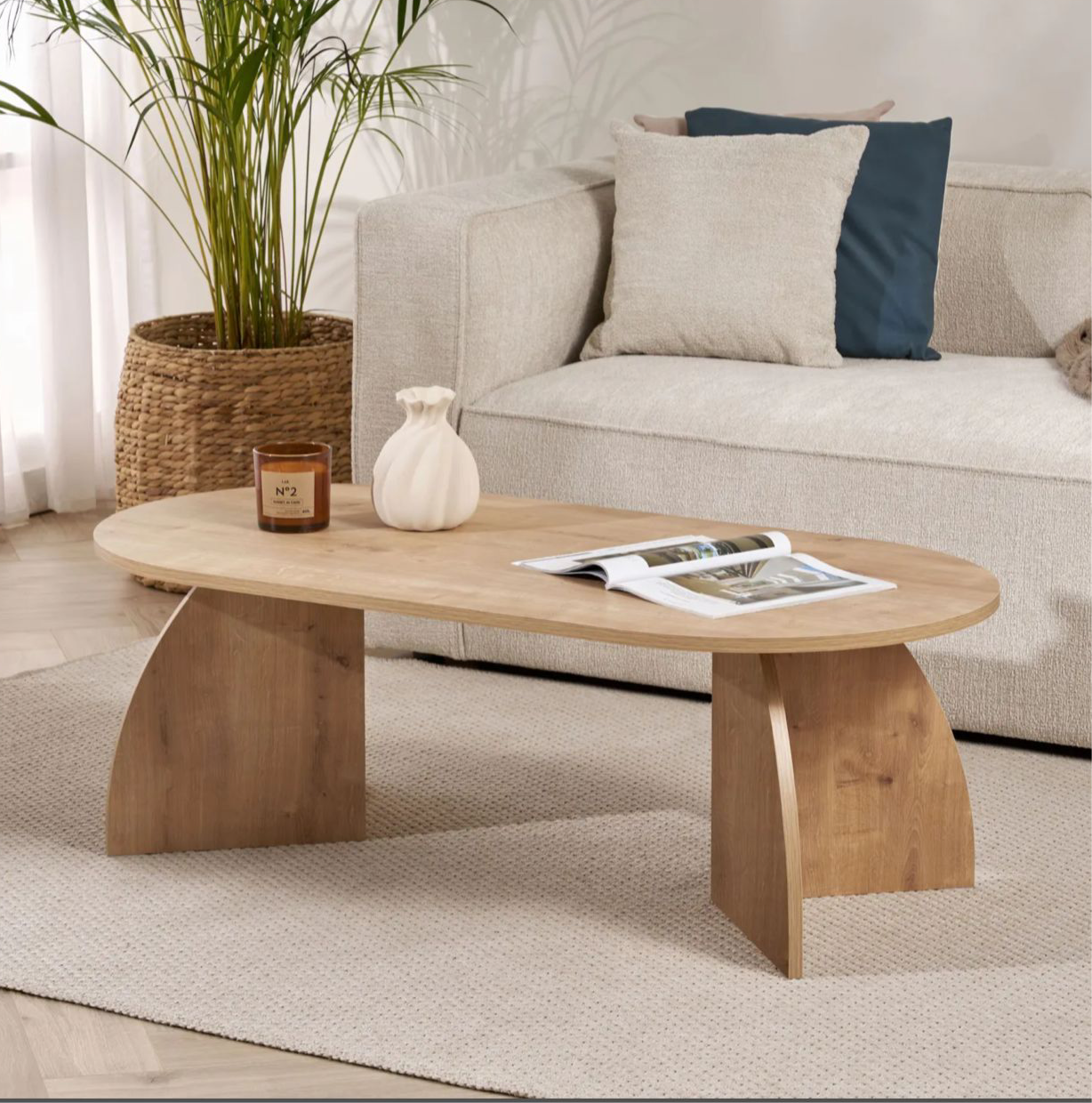 Table basse ovale - pieds courbes (Noir / Chêne / Noyer)