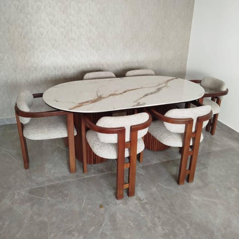 Table à Manger MARBLE – Plateau Marbre & Pieds Chêne - 140 cm