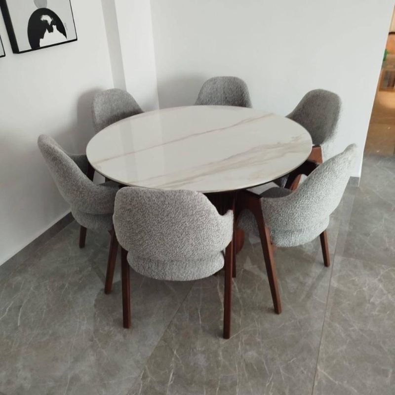 Table à Manger MARBLE LUX – Plateau Marbre & Pieds Chêne -  110 cm