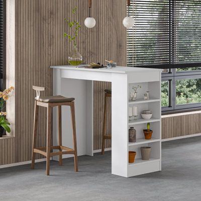 Table bar à manger en bois SWALLO 117 cm – Blanc & Chêne