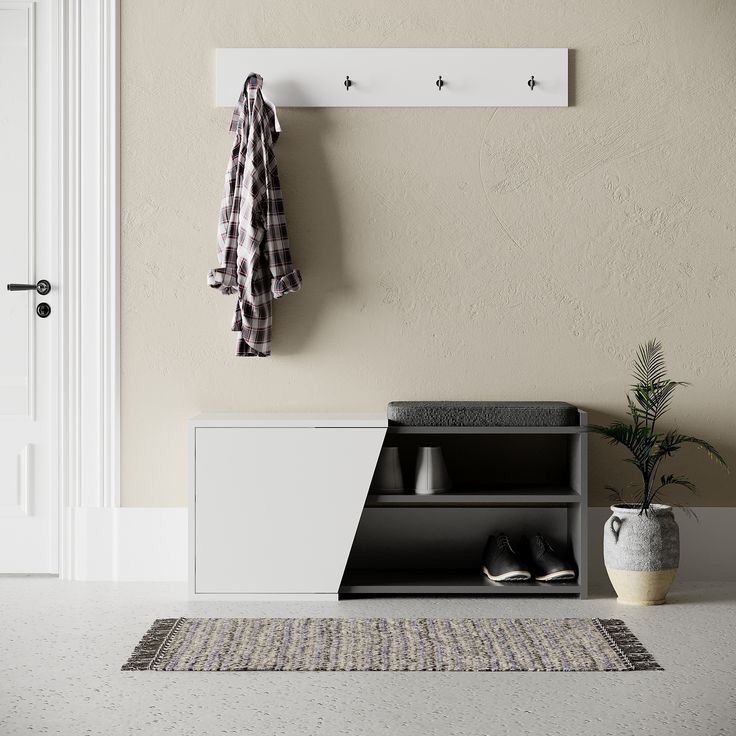 Meuble chaussures avec assises FIONA - anthracite - chêne et Gris bois Mdf  104 cm