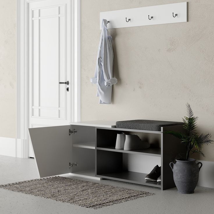 Meuble chaussures avec assises FIONA - anthracite - chêne et Gris bois Mdf  104 cm