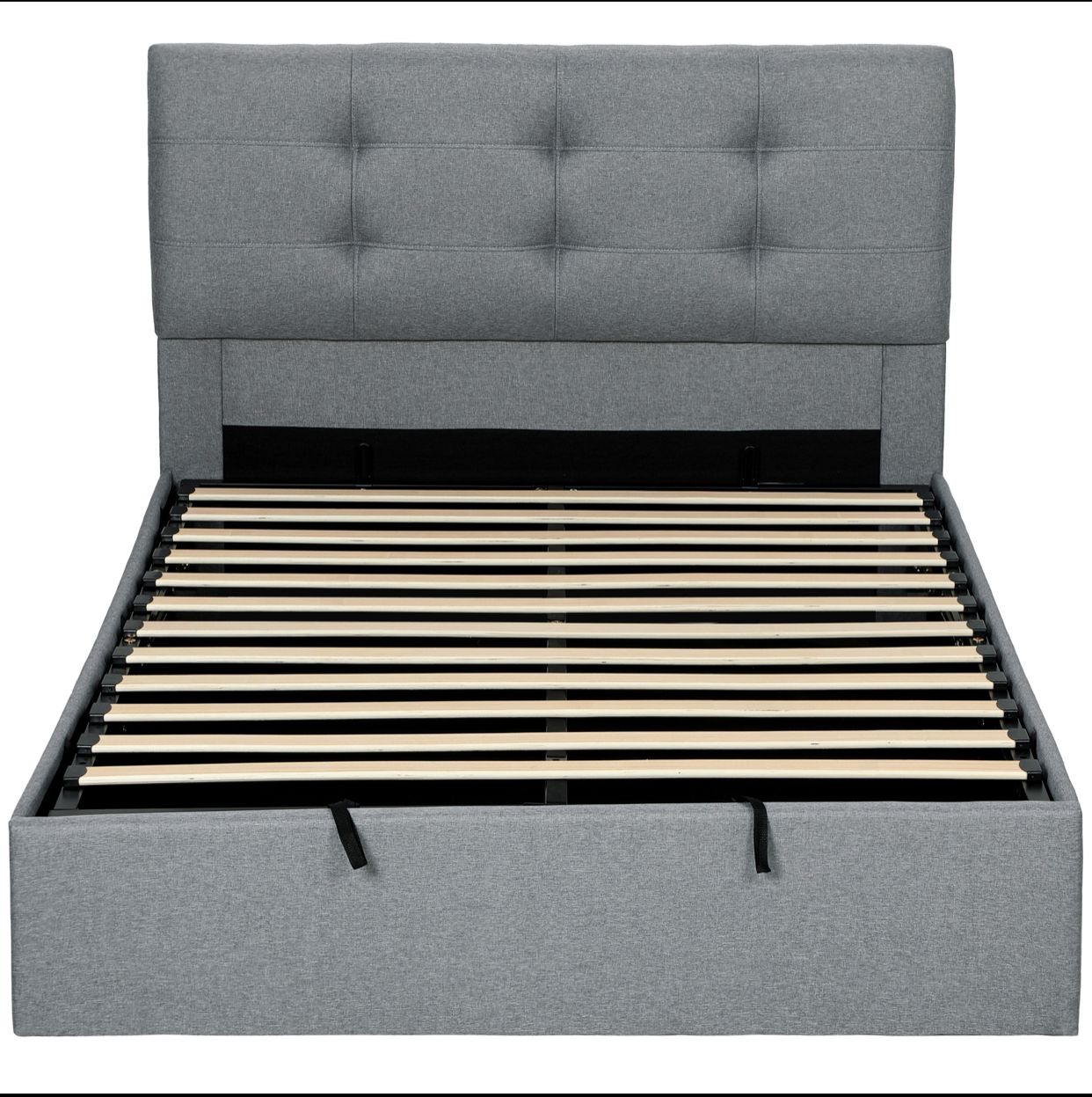 HOMCOM Lit coffre 140x190, cadre de lit double rembourré avec sommier à lattes en bois et rangement caché