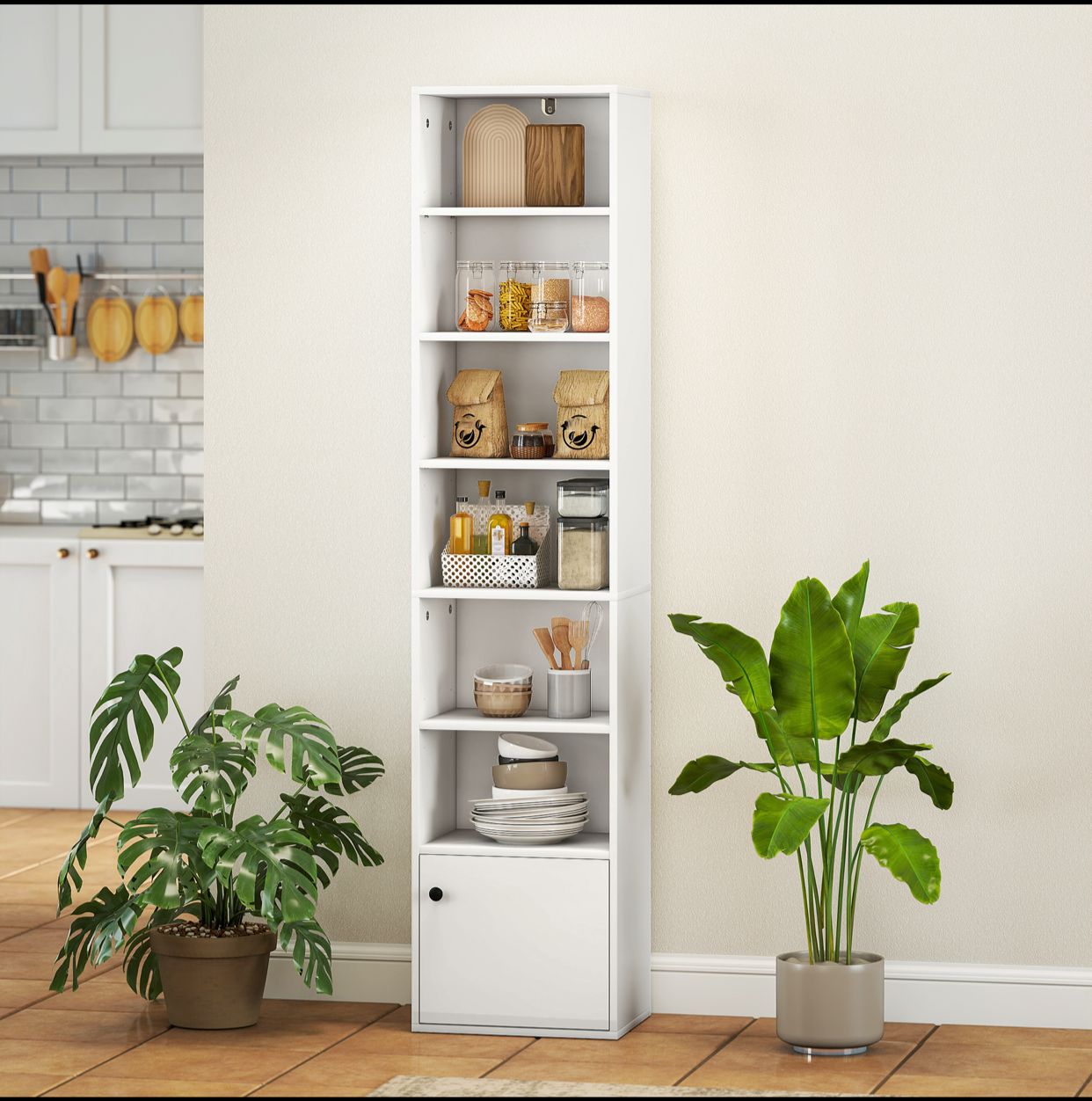 Bibliothèque 7 niveaux Étagère pour livres moderne avec étagères ouvertes et porte