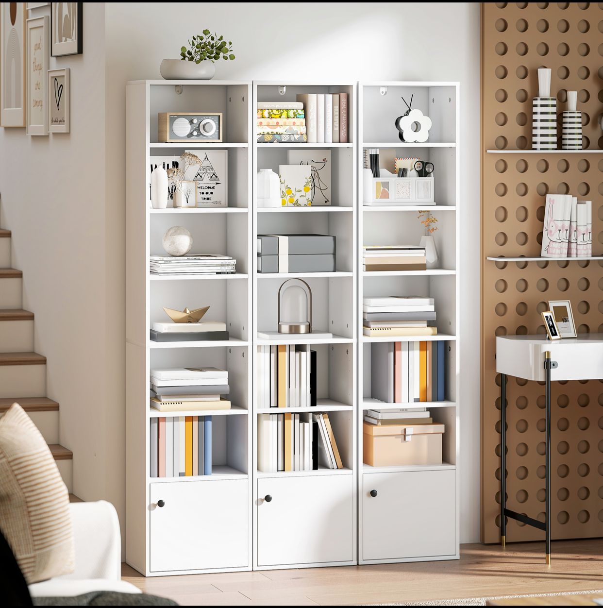 Bibliothèque 7 niveaux Étagère pour livres moderne avec étagères ouvertes et porte