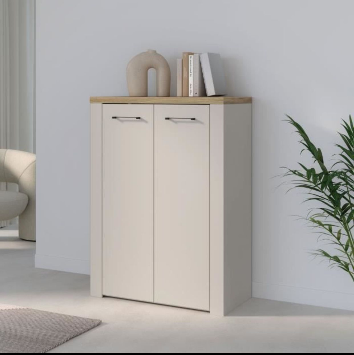 Meuble de Rangement NELLEKE – Décor Sable & Chêne