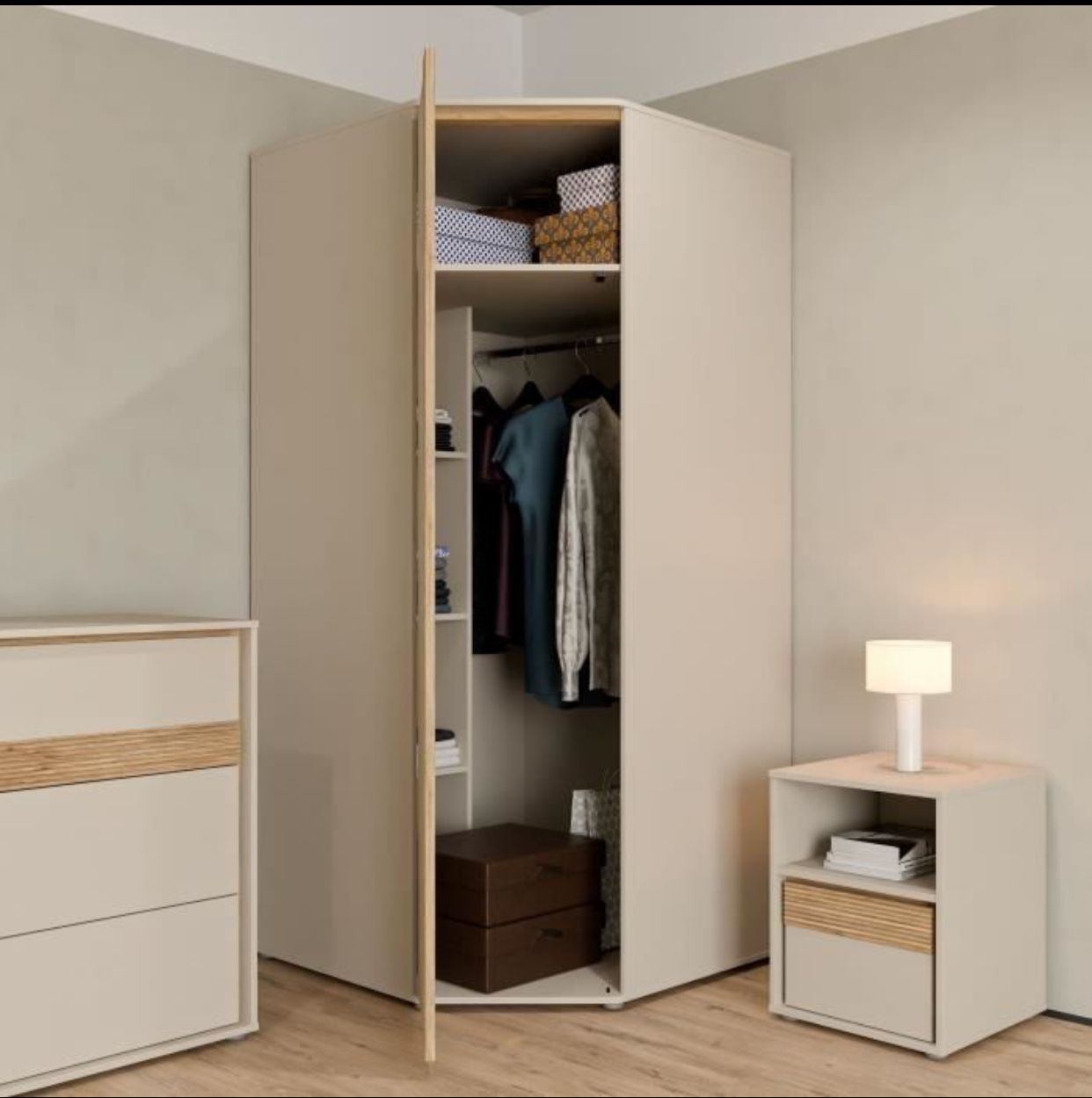 Armoire d’Angle WEXLIN – Décor Sable – 1 Porte Battante