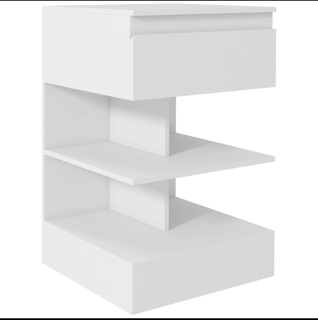 Table de Chevet Moderne avec un Tiroir et 2 Étagères - Blanc